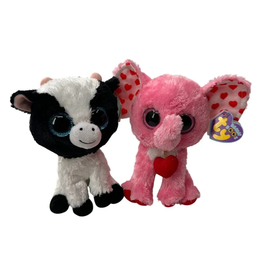 Ty Beanie Boos Butter Cow Tender Elephant Plush Stuffed Animal Toy Lot 6in Pink